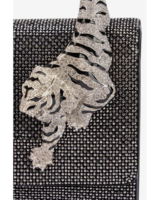 Roberto Cavalli Black Roar Bag With Rhinestones