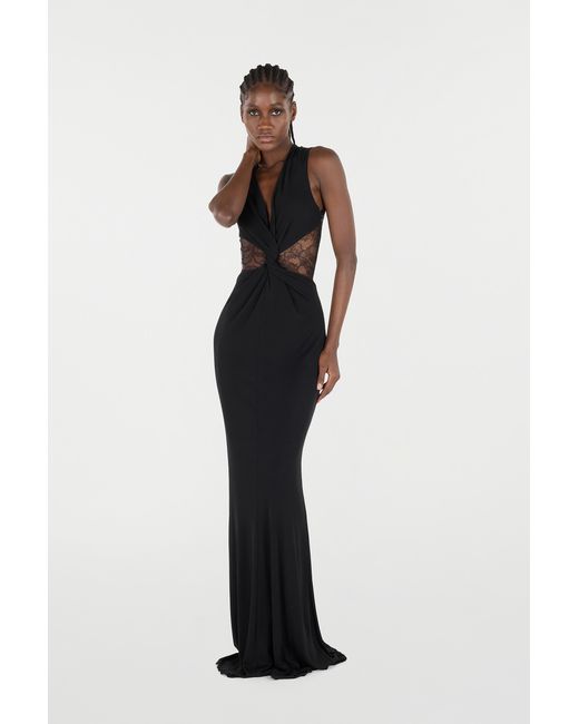 Roberto Cavalli Black Extra-Long Dress With Lace