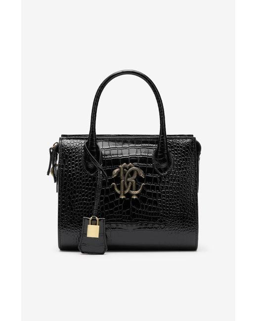 Roberto Cavalli Black Top Handle Bag With Monogram Rc