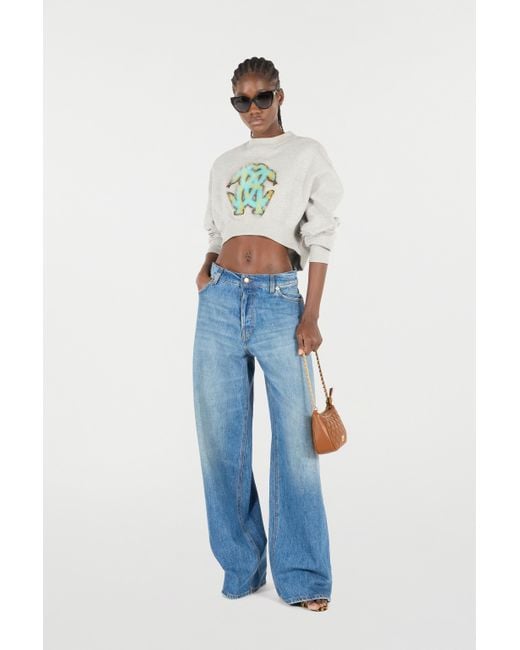 Cropped Sweatshirt With Mirror Snake Monogram Roberto Cavalli de color Multicolor