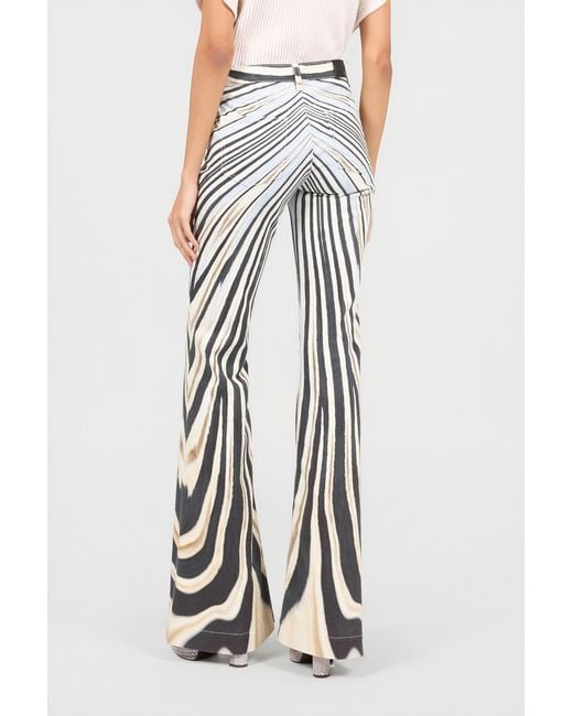 Roberto Cavalli White Zebra Print Flared Jeans