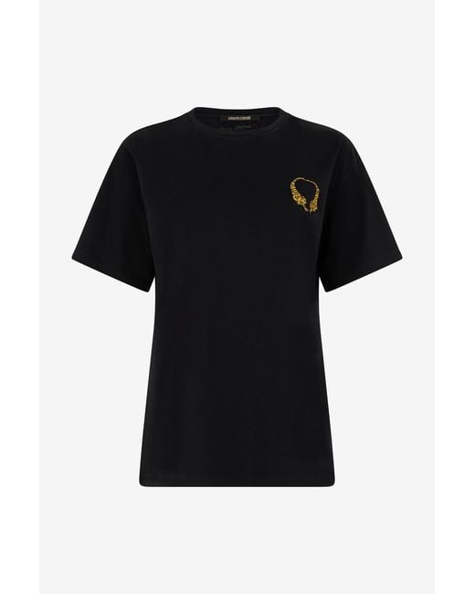 Roberto Cavalli Black Cotton T-Shirt With Tigers
