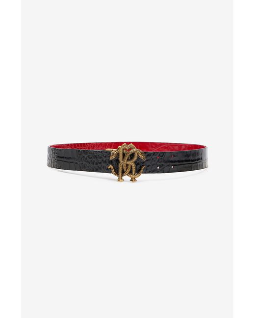 Roberto Cavalli Red Reversible Belt With Mirror Snake Monogram