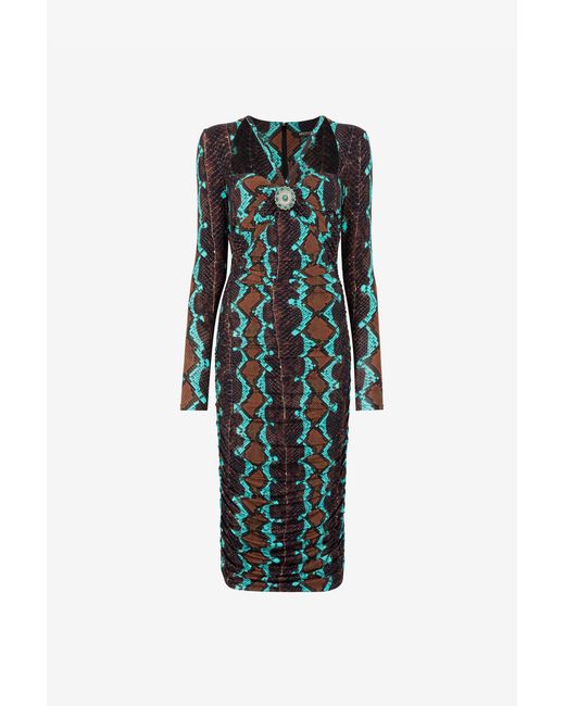 Roberto Cavalli Multicolor Snakeskin-Print Midi Dress
