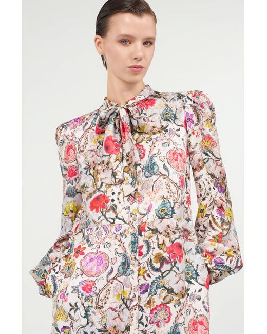 Roberto Cavalli White Long Silk Dress With Florentine Flowers Print