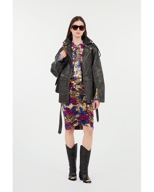 Roberto Cavalli White Flower Leo Print Midi Skirt
