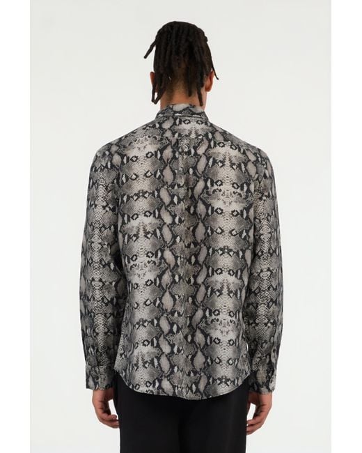Roberto Cavalli Gray Snake Print Flax Shirt for men