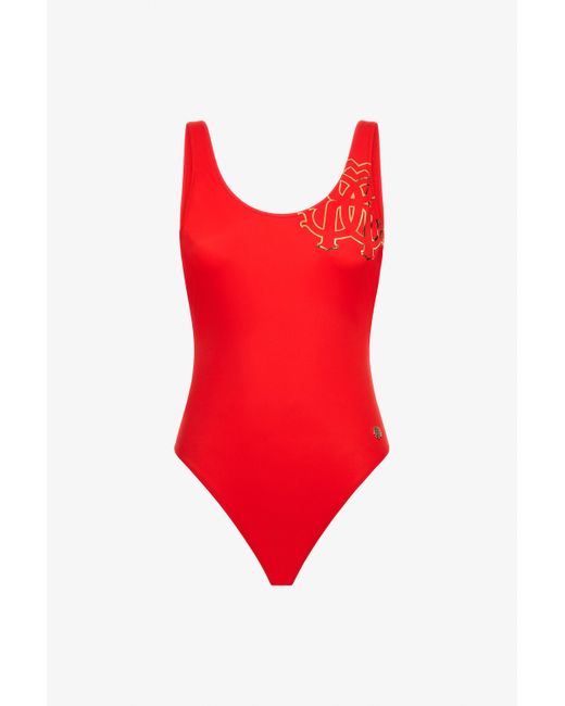 Roberto Cavalli Red Rot Badeanzug Mit Monogram Rc