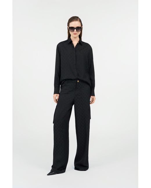 Roberto Cavalli Black Silk Cargo Trousers With Monogram Rc