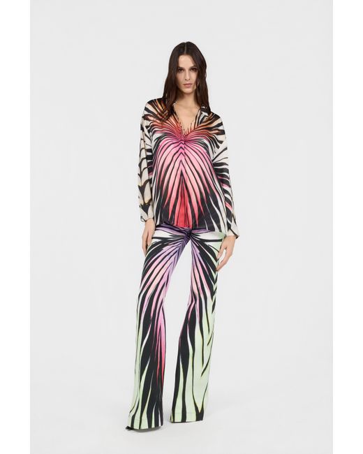 Roberto Cavalli Red Ray Of Paradise Print Silk Shirt