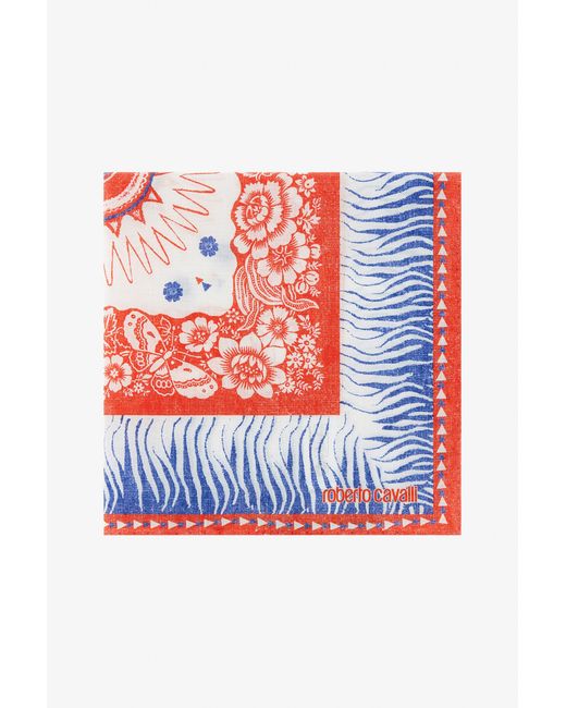 Roberto Cavalli Red Cotton Scarf With Zebra Pattern And Logo for men