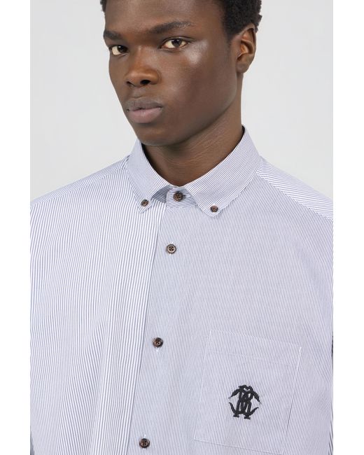 Roberto Cavalli Blue Striped Shirt With Monogram Rc for men