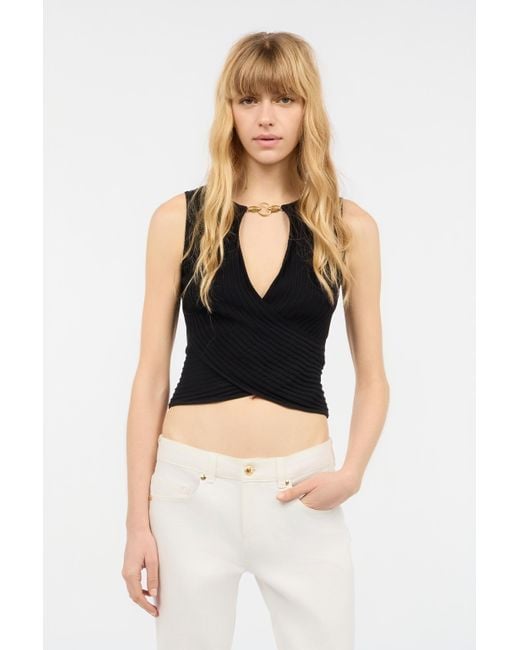 Roberto Cavalli Black Ärmelloses Geripptes Crop-Top