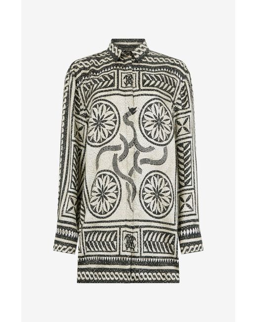 Roberto Cavalli Gray Silk Shirt With Mosaic Print