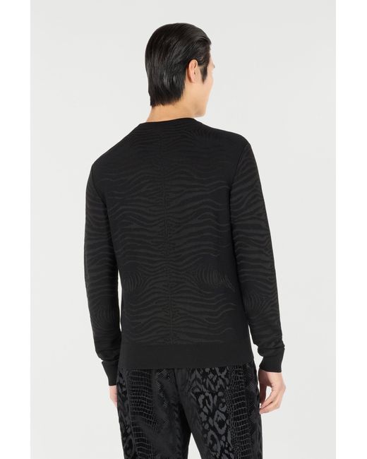 Roberto Cavalli Black Sweater With Zebra Pattern for men