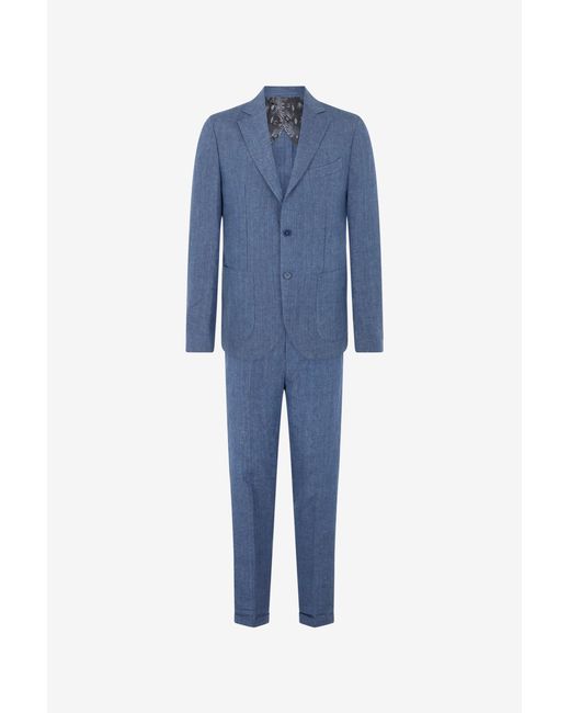 Roberto Cavalli Blue Tailored Linen Suit for men