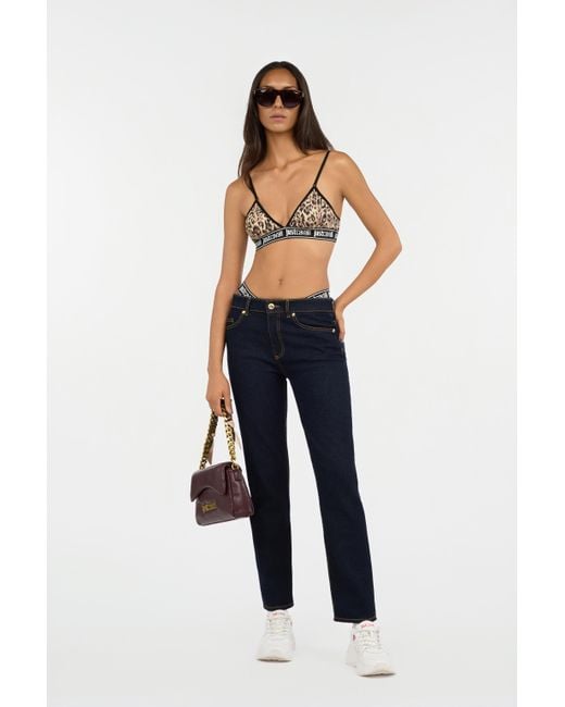 Roberto Cavalli Blue Dark Straight Leg Jeans With Contrast Stitching