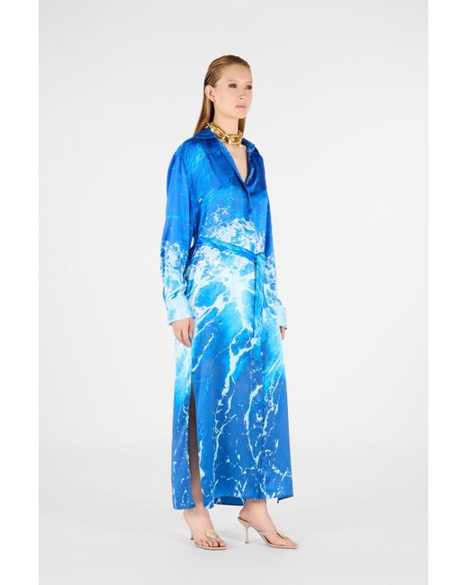 Roberto Cavalli Blue Kleid Mit Stretto Di Messina Print