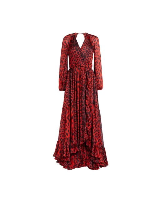 Roberto Cavalli Red Kleid Aus Seide Mit Leopardenmuster Und Cut-Outs