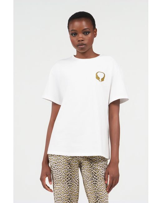 Roberto Cavalli White Cotton T-Shirt With Tigers