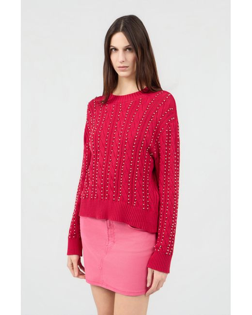 Roberto Cavalli Red Studded Cable-Knit Sweater