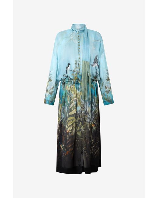 Roberto Cavalli Blue Silk Dress With Eden Print