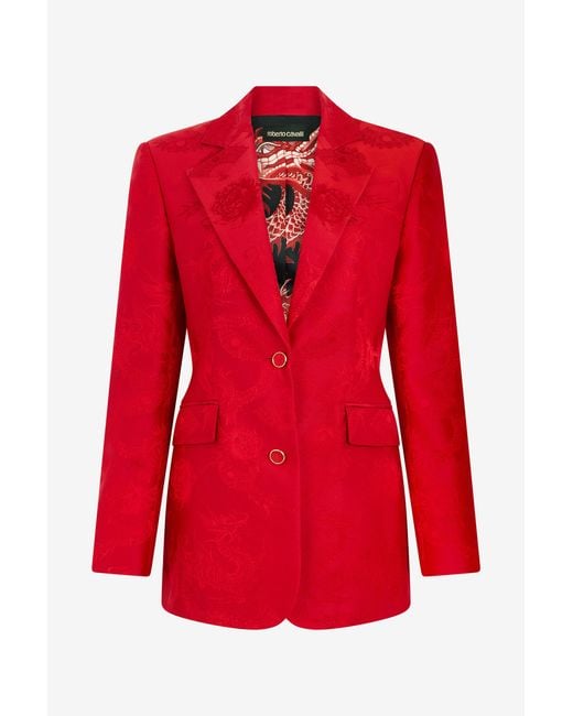 Roberto Cavalli Red Dark Jacket With Dragon Motif