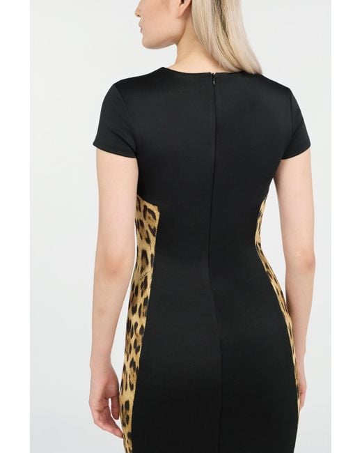 Roberto Cavalli Black Midi Dress With Leopard Print Panels
