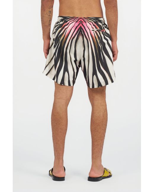 Roberto Cavalli Red Ray Of Print Nylon Sea Shorts for men