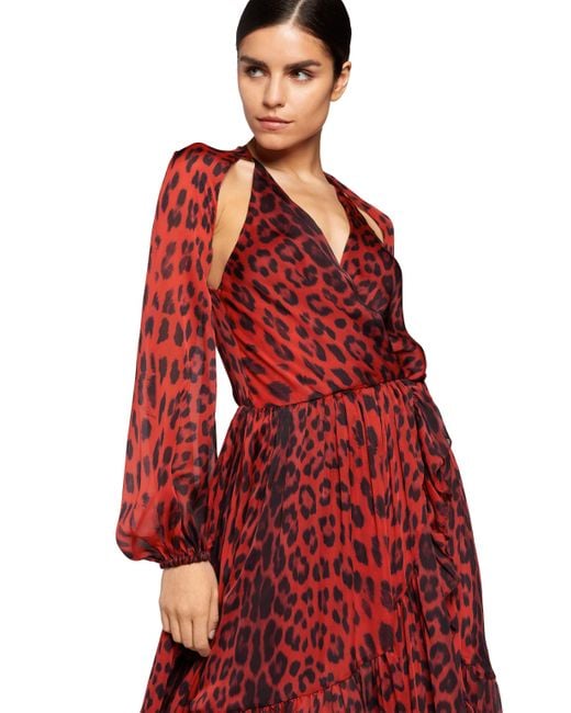 Robe En Soie À Imprimé Léopard Et Découpes Roberto Cavalli en coloris Red