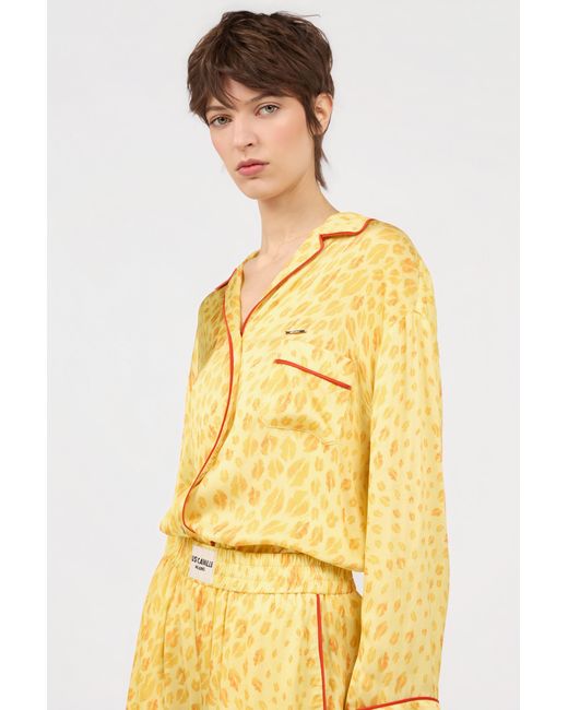 Roberto Cavalli Yellow The Jaguar Kiss Print Shirt