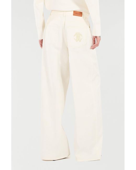 Roberto Cavalli White Python-Print Palazzo Pants