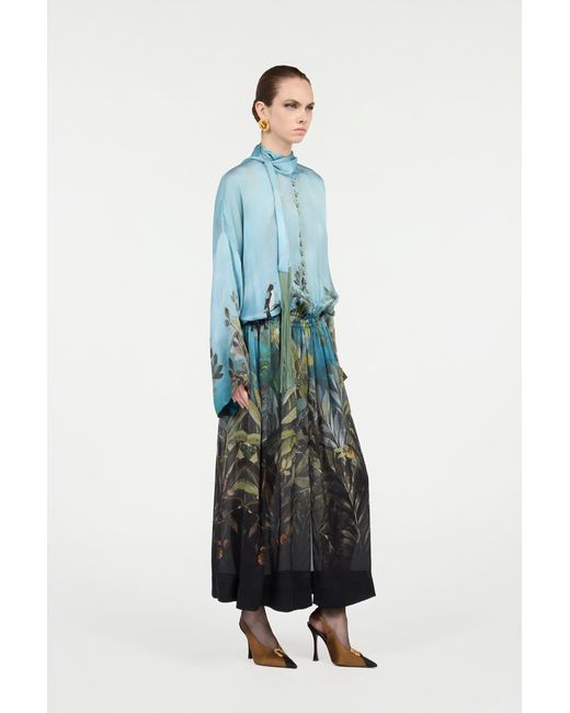 Roberto Cavalli Blue Silk Dress With Eden Print