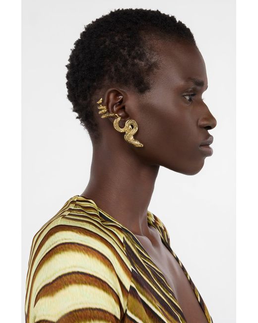 Roberto Cavalli Metallic Antiqued Snake Earrings