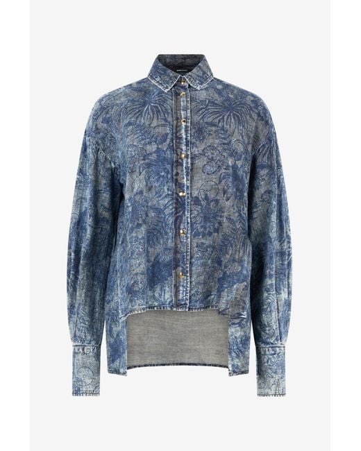 Camisa Con Estampado Floral Roberto Cavalli de color Blue