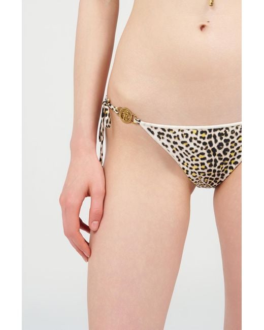 Roberto Cavalli White Pop Jaguar Print Bikini Bottom