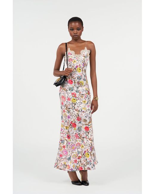 Roberto Cavalli White Long Silk Dress With Florentine Flowers Print