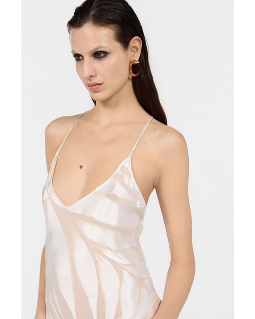 Vestido Slip Con Estampado Ray Devoré Roberto Cavalli de color White