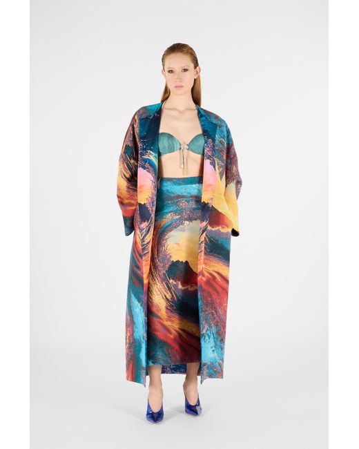 Roberto Cavalli White Itaca Print Coat With Belt