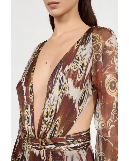 Roberto Cavalli Brown Night Butterfly Print Maxi Dress