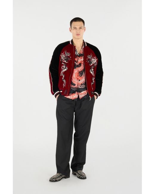 Roberto Cavalli Red Bomber Jacket With Dragons for men