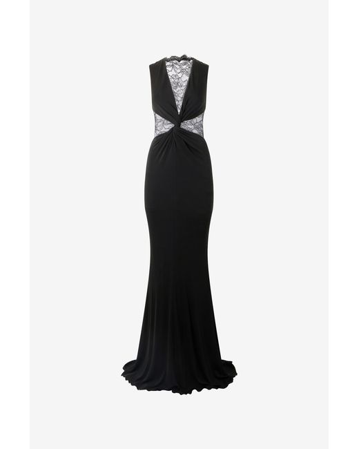 Roberto Cavalli Black Extra-Long Dress With Lace