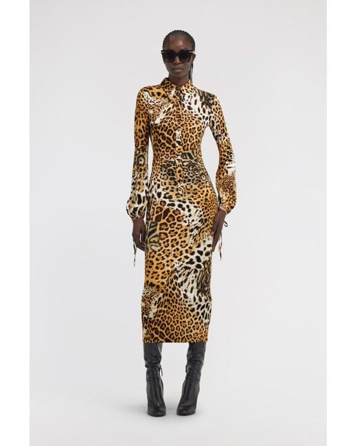 Roberto Cavalli White Leopard Printed Midi Dress