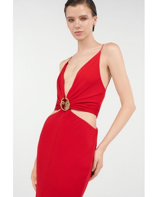 Roberto Cavalli Red Long Dress With Snake Detail
