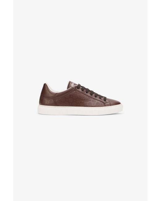 Roberto Cavalli Brown Leather Sneakers With Monogram Pattern for men