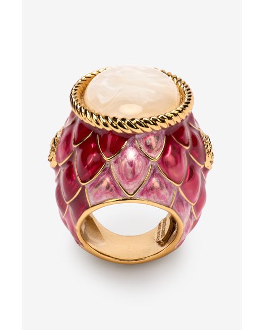 Roberto Cavalli Pink Cocktail Ring With Scales And Gem