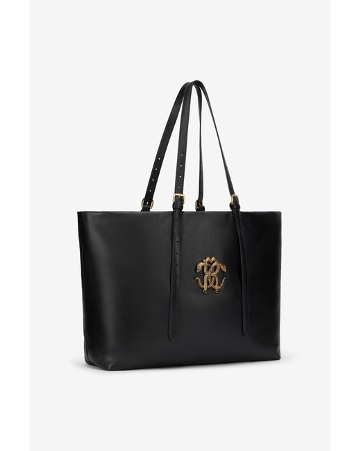 Roberto Cavalli Black Leather Bag With Logo