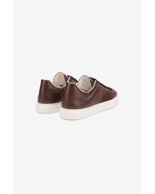 Roberto Cavalli Brown Leather Sneakers With Monogram Pattern for men