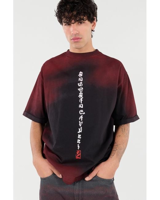 Roberto Cavalli Red Mottled Effect T-Shirt With Dragons And Logo for men