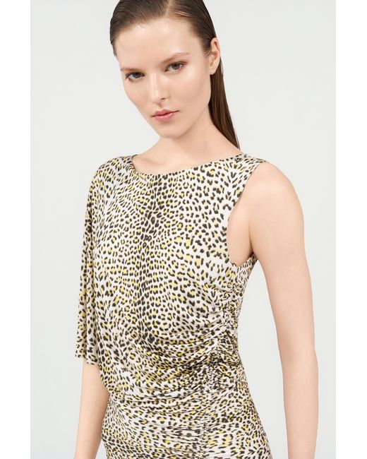 Roberto Cavalli Natural Asymmetric Dress With Pop Jaguar Print